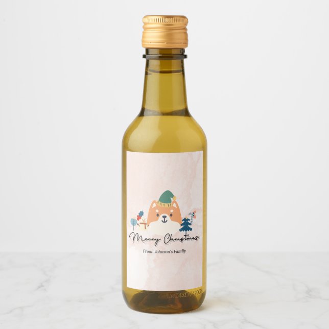 God jul söt Shiba hund gift märkres mini Vinetikett (Framsida)