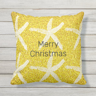 God Jul Söt Sjöstjärna Guld Gul Glitter Kudde