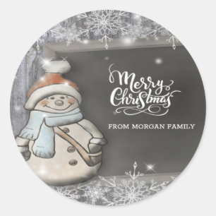 God Jul,Söt Snöman,Snöflingor Runt Klistermärke