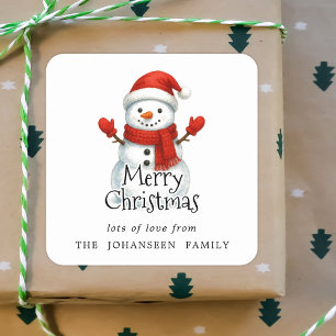 God Jul Söt Snöman Svart Typografi Fyrkantigt Klistermärke