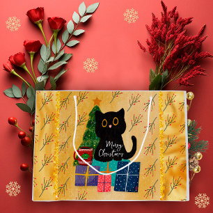 God Jul Söt Svart Katt Kaffe Orange Guld