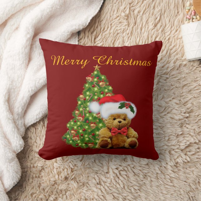 God Jul Söt Teddybjörn Kudde (Filt)