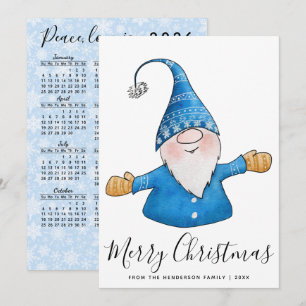 God Jul Söt Tomte i Blå 2026 Kalender Julkort