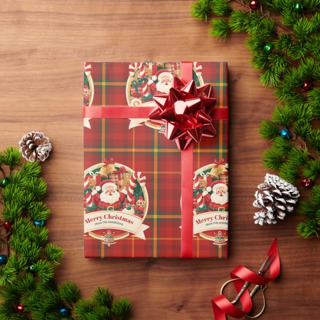 God Jul Söt Tomte Röd Plaid Anpassat Namn Presentpapper (Julgåva)