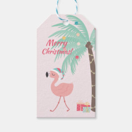 God jul - Söt Tropical Santa Flamingo Presentetikett