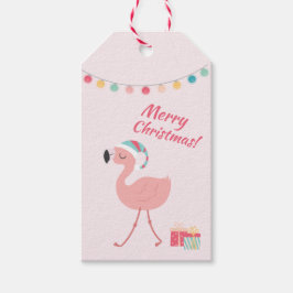 God jul - Söt Tropical Santa Flamingo Presentetikett