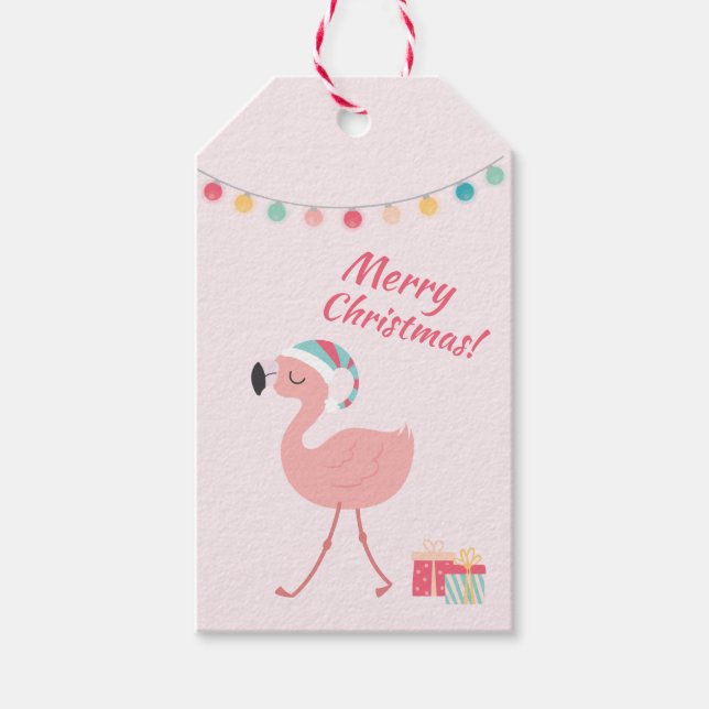 God jul - Söt Tropical Santa Flamingo Presentetikett (Framsidan)