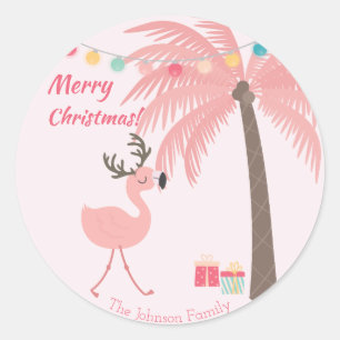 God jul - Söt Tropical Santa Flamingo Runt Klistermärke