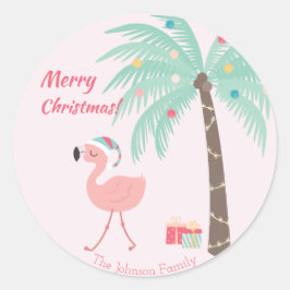 God jul - Söt Tropical Santa Flamingo Runt Klistermärke