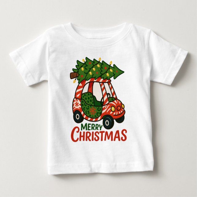 God Jul söta barn Bil Julgran T Shirt (Framsida)