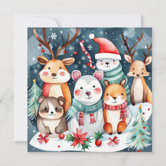 God jul, söta djur inbjudningar (Framsida)