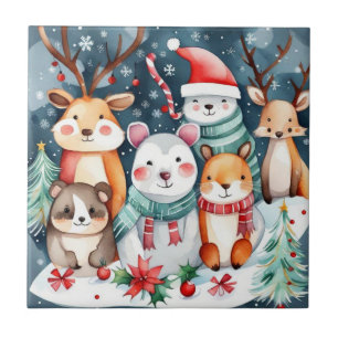 God jul, söta djur kakelplatta