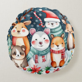 God jul, söta djur rund kudde