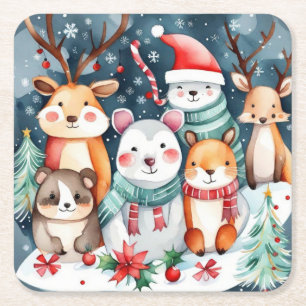 God jul, söta djur underlägg papper kvadrat
