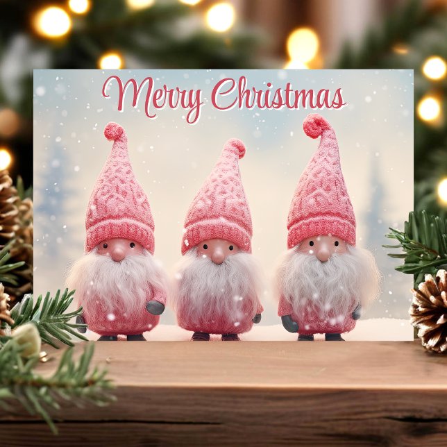 God Jul Söta Rosa Tomtar Helgkort (Skapare uppladdad)
