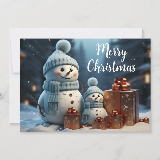 God Jul Söta Snömän och Gåvor Julkort (Framsida)