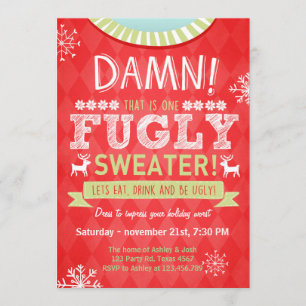 God jul, sotare party Fugly Sweater Red Inbjudningar