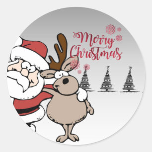God Jul, Söte Tomte Renar Runt Klistermärke