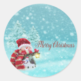 God Jul, Sötnos Snowman Med Tomtehatt Runt Klistermärke
