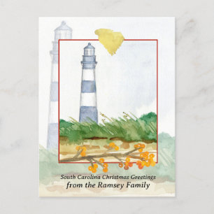 God jul South Carolina Morris Lighthouse Helg Vykort
