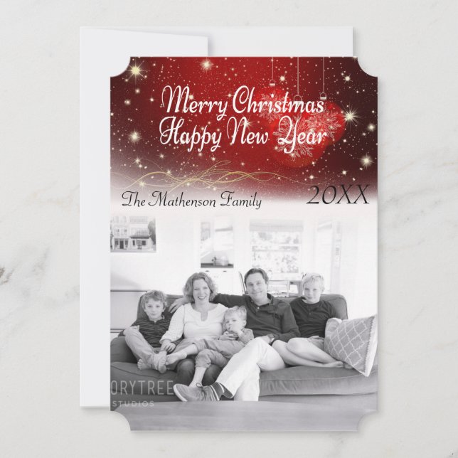 "God jul" Sparkly Night och Ornaments Julkort (Framsida)