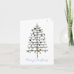God jul Sparse Spruce Träd med prydnadsföremål Helgkort
