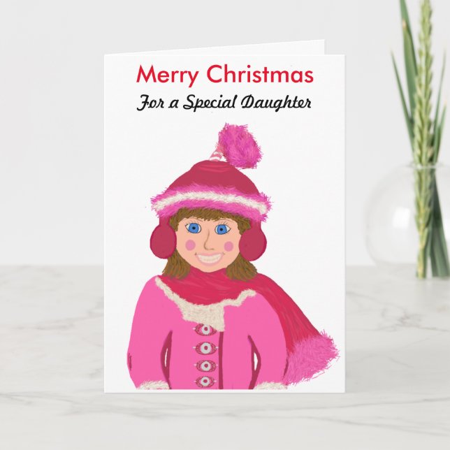 God jul Speciell Dotter Girl Rosa Hat Helgkort (Framsida)