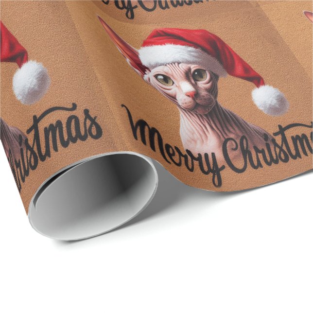 God jul Sphynx Cat, Julafton Santa Sphynx Presentpapper (Rullad Hörn)