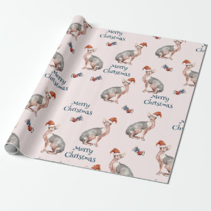 God jul Sphynx Hairless Cat Santa Hat Presentpapper