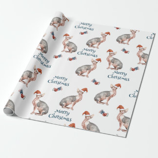 God jul Sphynx Hairless Cat Santa Hat Presentpapper