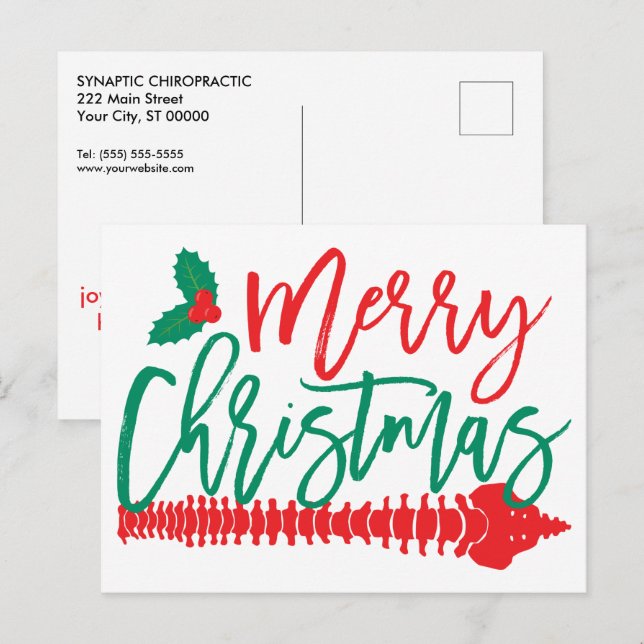 God jul Spine and Holly Chiropraktic Helg Vykort (Fram/baksida)