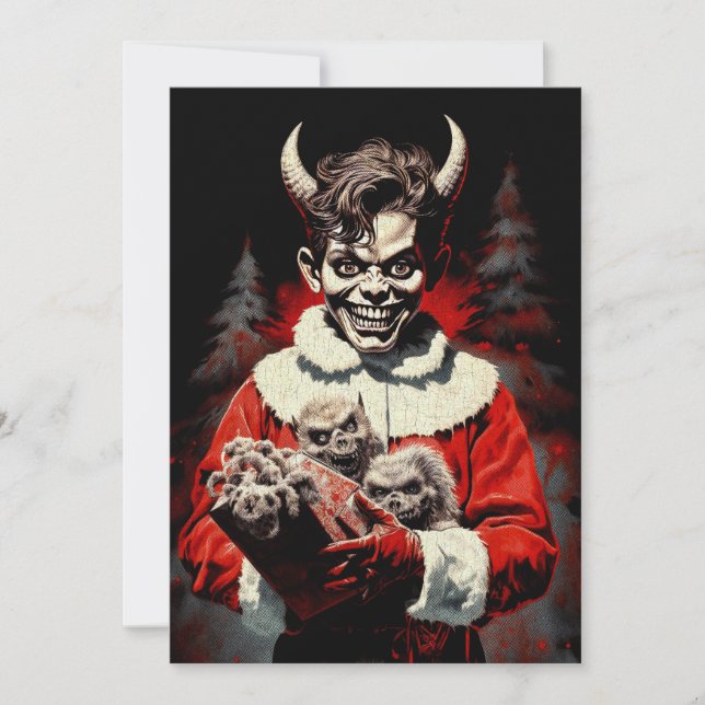 God jul Spooky Horror Djävulen Boy Julkort (Framsida)