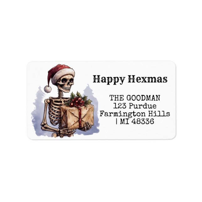 God jul Spooky Skeleton Gothic Adressetikett (Framsidan)