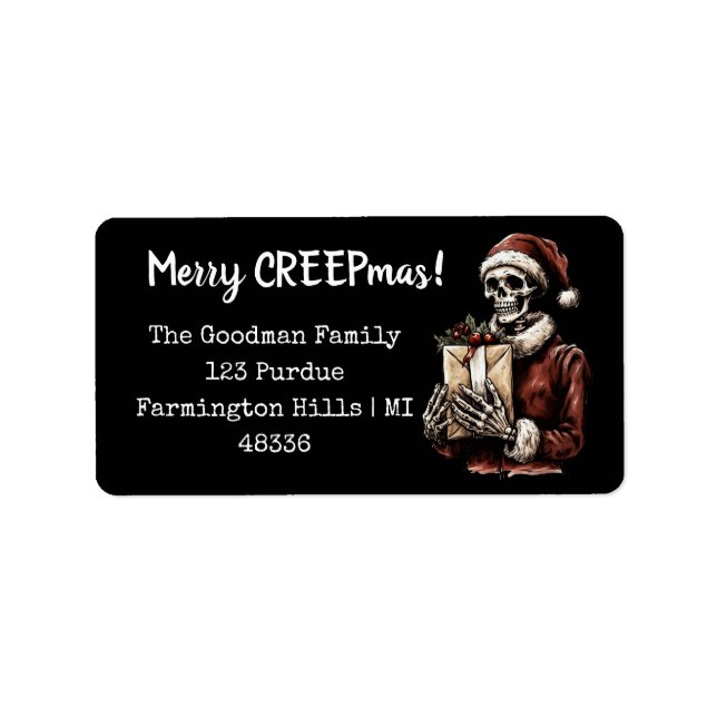 God jul Spooky Skeleton Gothic Adressetikett (Framsidan)
