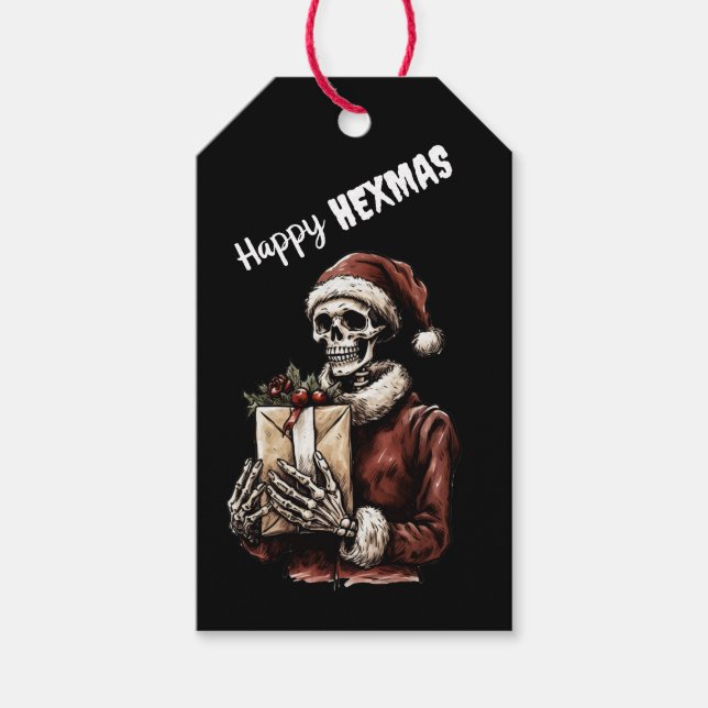 God jul Spooky Skeleton Gothic Presentetikett (Framsidan)