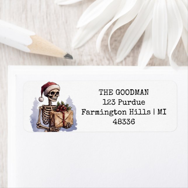 God jul Spooky Skeleton Gothic Returadress Etikett (Insitu)