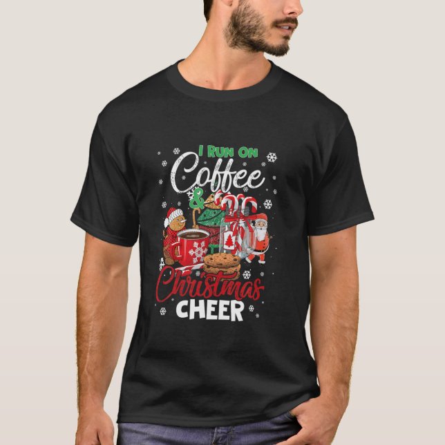 God jul Springa om kaffe och Julafton Cheer Candy T Shirt (Framsida)