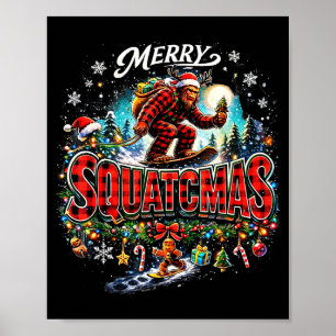 God Jul Squatchmas Rollig Bigfoot Snöskida Poster