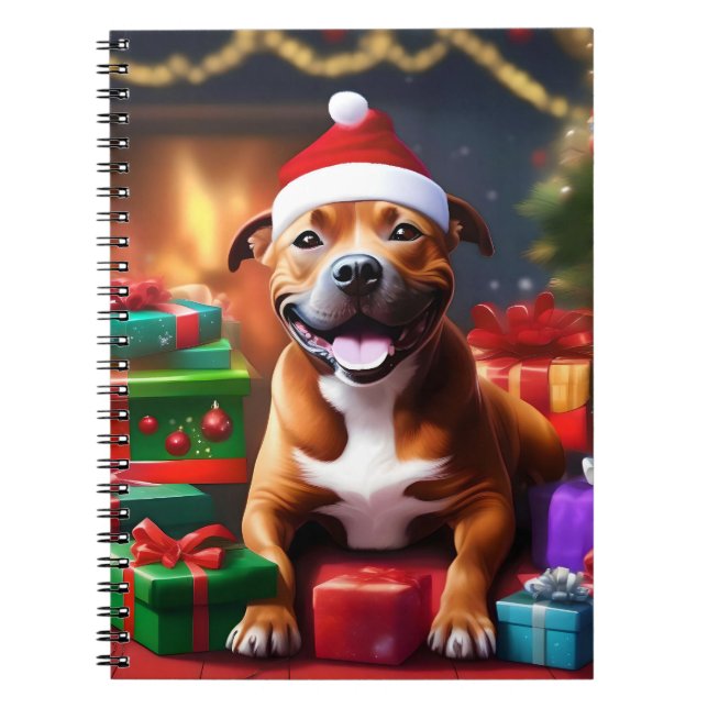 God Jul Stafford Bull Terrier Anteckningsbok (Framsidan)
