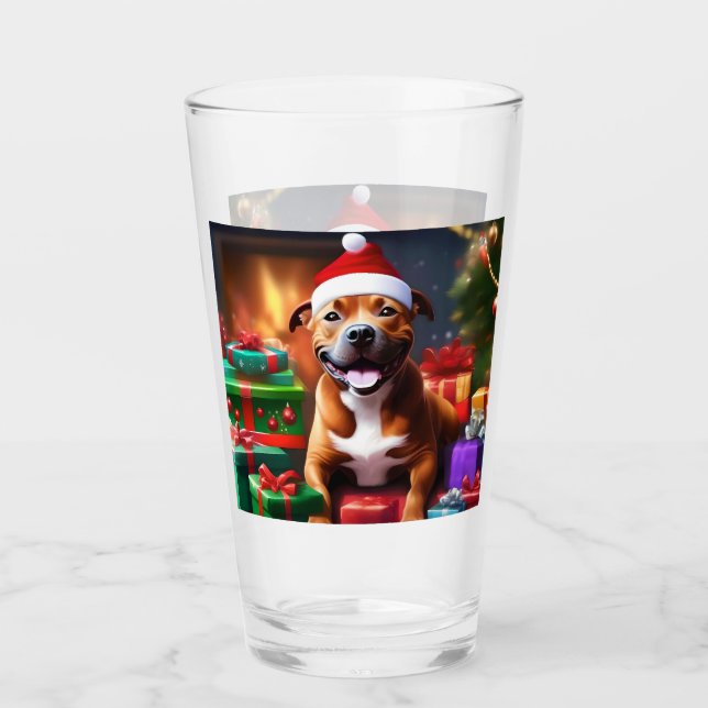 God Jul Stafford Bull Terrier Glaskopp (Framsida)
