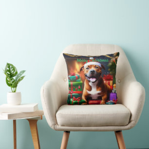 God Jul Stafford Bull Terrier Kudde
