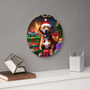 God Jul Stafford Bull Terrier Stor Klocka