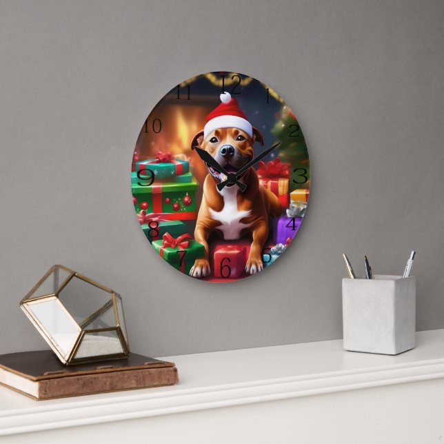 God Jul Stafford Bull Terrier Stor Klocka (Kontor)