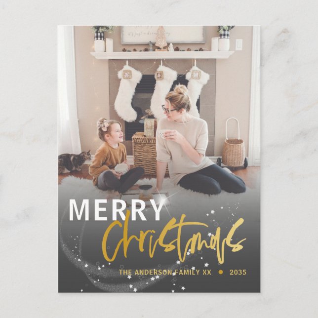 God jul Star Faux Guld-skript jul Vykort (Framsida)