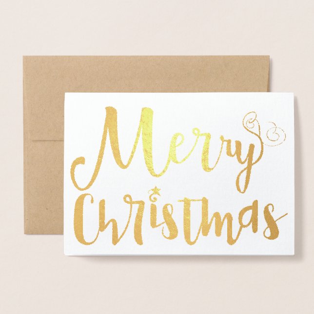 God jul Star Helgdag Typography Gold Foil Folierat Kort (Framsida med kuvert)