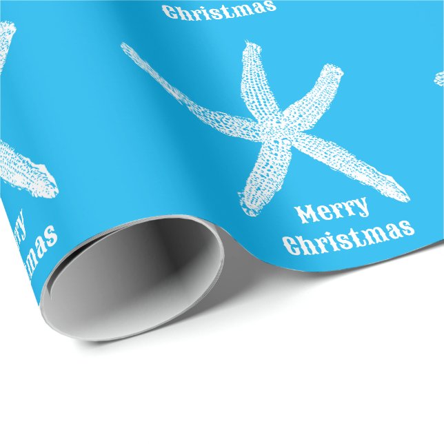 God jul Starfish Blue Beach Anpassningsbar Färg Presentpapper (Rullad Hörn)