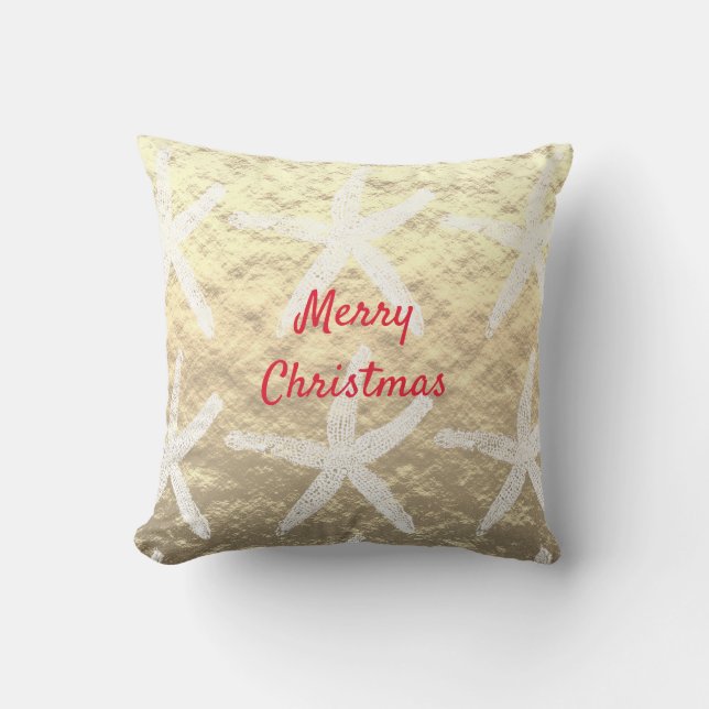 God jul Starfish Mönster Golden Foil Beach Kudde (Framsida)