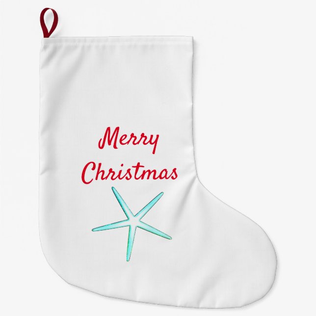 god jul Starfish Red Teal White Cute Stor Julstrumpa (Framsidan)
