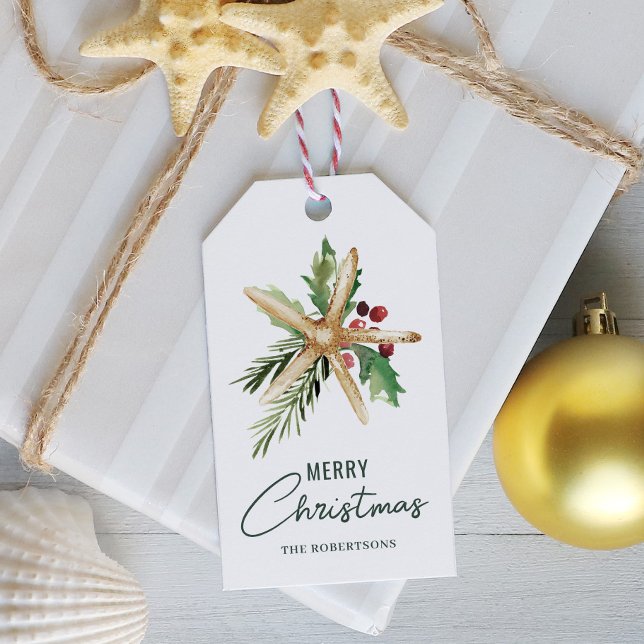 God jul Starfish Tropical Beach Presentetikett (Skapare uppladdad)