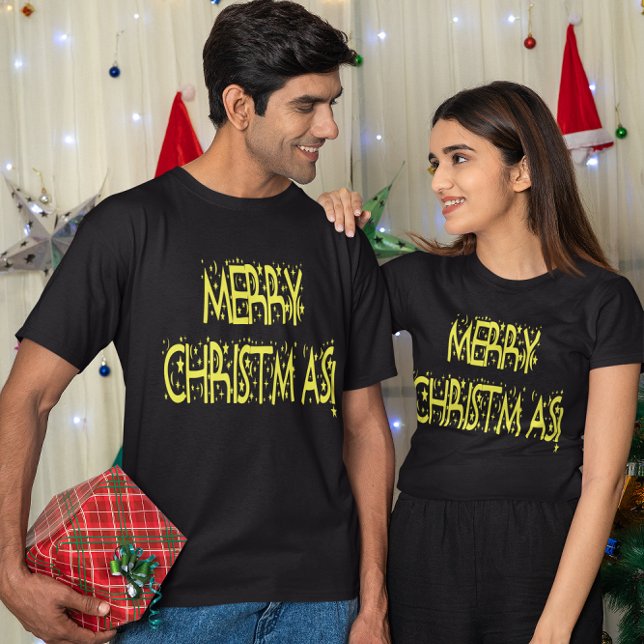 God jul Starry Nattteckensnitt Tröja (Merry Christmas Starry Night Font T-Shirt)